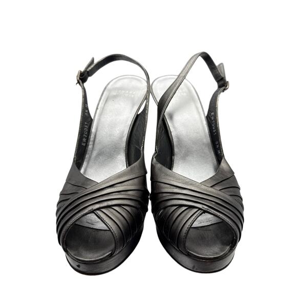 Stuart Weitzman Platform Slingback Peep-toe High Heels in Gunmetal Gray Size 8.5 - Picture 2 of 8